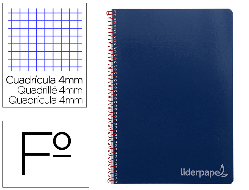 CUADERNO ESPIRAL LIDERPAPEL FOLIO WITTY TAPA DURA 80H 75GR CUADRO 4MM CON MARGEN COLOR AZUL MARINO