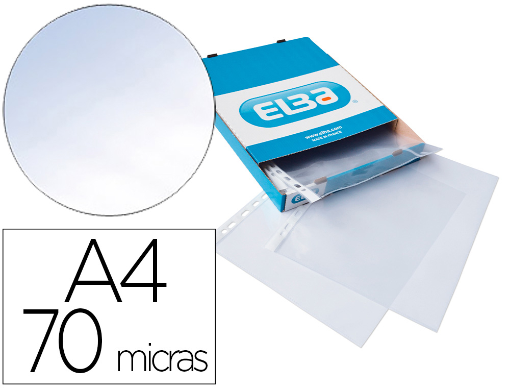 FUNDA MULTITALADRO ELBA STANDARD DIN A4 70 MICRAS CRISTAL CAJA DE 100 UNIDADES