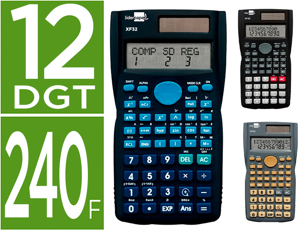 CALCULADORA LIDERPAPEL CIENTIF ICA XF35 240 FUNCIONES CON TAPA SOLAR Y PILAS EXPOSITOR DE 10 UNIDADES COLORES SURTIDOS