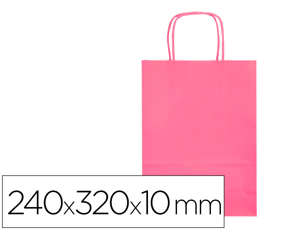 BOLSA PAPEL Q-CONNECT CELULOSA ROSA S CON ASA RETORCIDA 240X320X10 MM