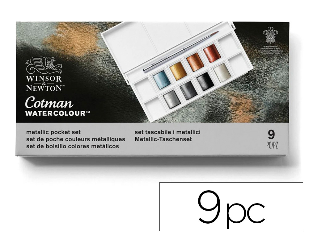 ACUARELA WINSOR&NEWTON CAJA METALICA BOLSILLO CON 8 COLORES METALICOS + PINCEL