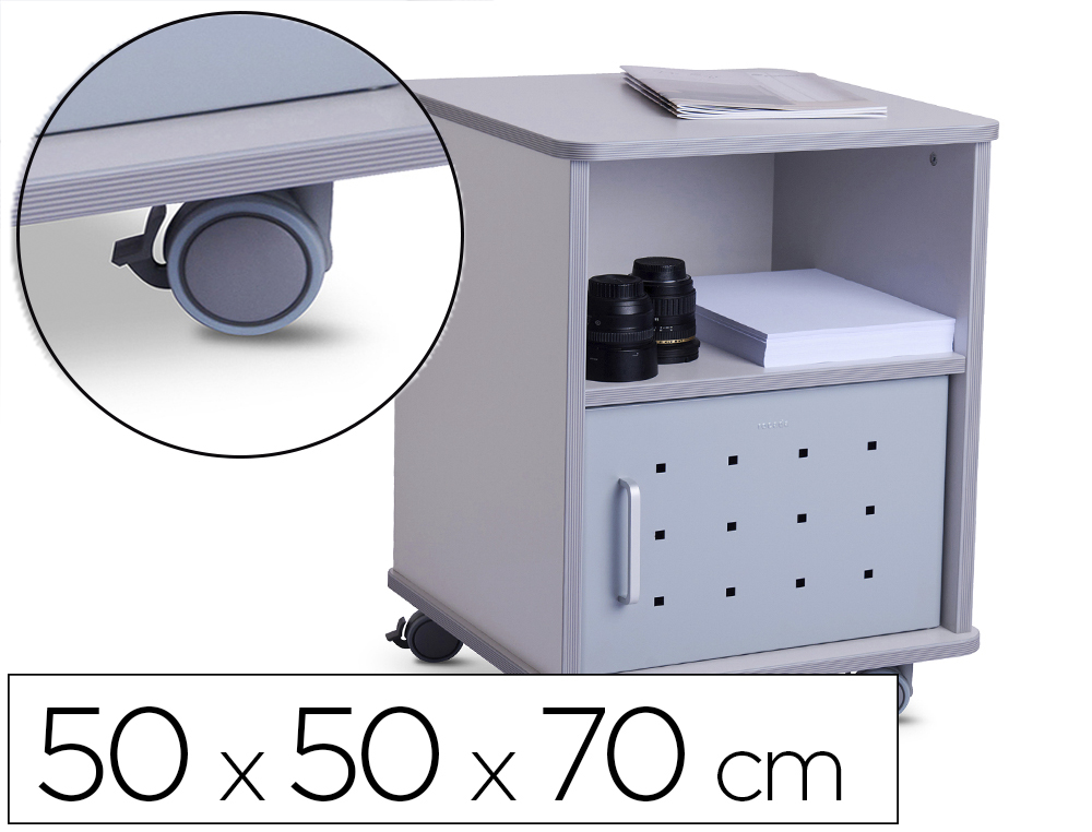 MESA AUXILIAR ROCADA RD-4030 PARA FOTOCOPIADORAS/FAX MELAMINA CON RUEDAS Y PUERTA METALICA COLOR GRIS 50X50X70