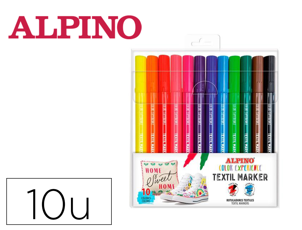 ROTULADOR ALPINO TEXTIL MARKER COLOR EXPERIENCE ESTUCHE DE 10 UNIDADES COLORES SURTIDOS