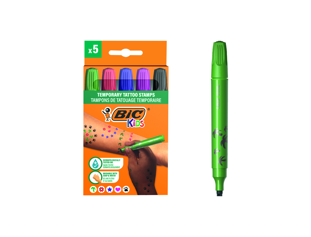 ROTULADOR BIC KIDS TATTOO SELLO CAJA DE 5 UNIDADES COLORES SURTIDOS