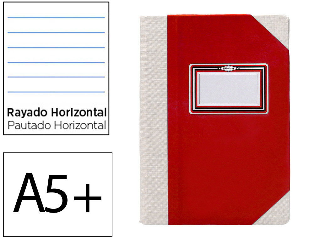 LIBRO CARTONE COSIDO FERNANDES FLECHA DIN A5+ RAYADO HORIZONTAL 50 HOJAS 100 GR ROJO