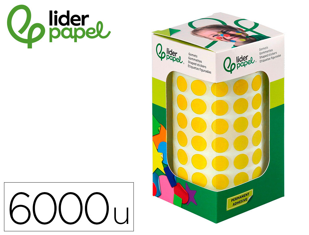GOMETS LIDERPAPEL AUTOADHESIVO S CIRCULOS 10,5 MM AMARILLO ROLLO DE 6000 UNIDADES EN CAJA DE CARTON