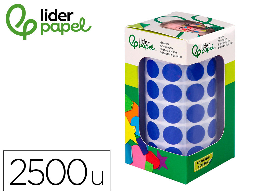 GOMETS LIDERPAPEL AUTOADHESIVO S CIRCULOS 15 MM AZUL ROLLO DE 2500 UNIDADES EN CAJA DE CARTON