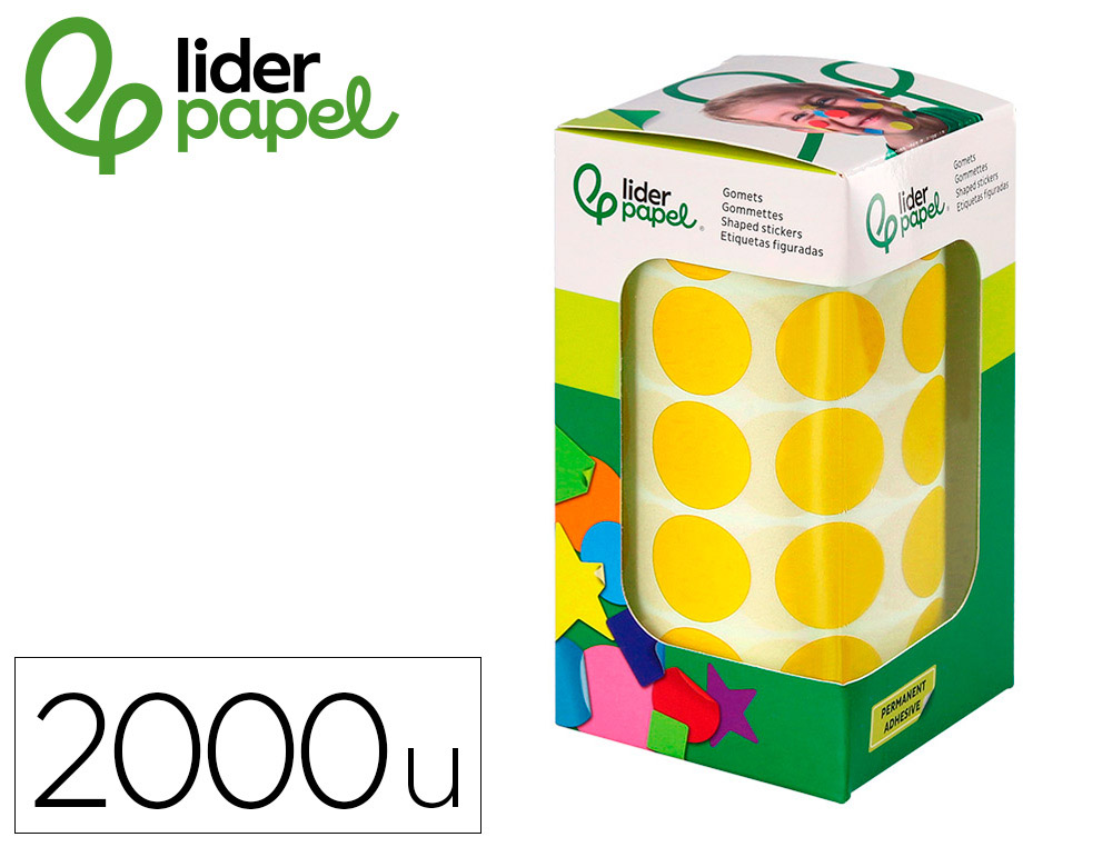 GOMETS LIDERPAPEL AUTOADHESIVO S CIRCULOS 20 MM AMARILLO ROLLO DE 2000 UNIDADES EN CAJA DE CARTON