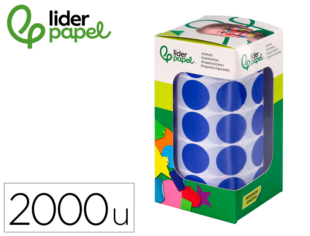 GOMETS LIDERPAPEL AUTOADHESIVO S CIRCULOS 20 MM AZUL ROLLO DE 2000 UNIDADES EN CAJA DE CARTON