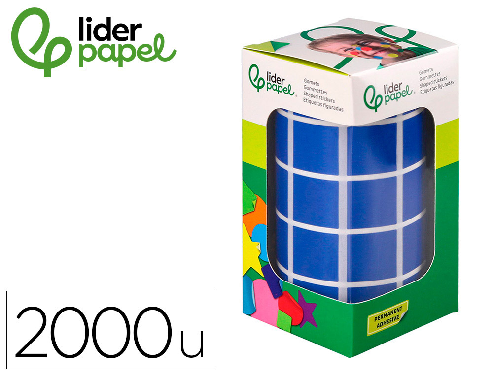 GOMETS LIDERPAPEL AUTOADHESIVO S CUADRADO 20X20 MM AZUL ROLLO DE 2000 UNIDADES EN CAJA DE CARTON