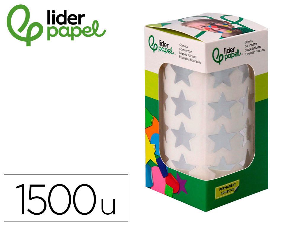 GOMETS LIDERPAPEL AUTOADHESIVO S ESTRELLAS PLATEADAS 20 MM 1500 UNIDADES EN CAJA DE CARTON
