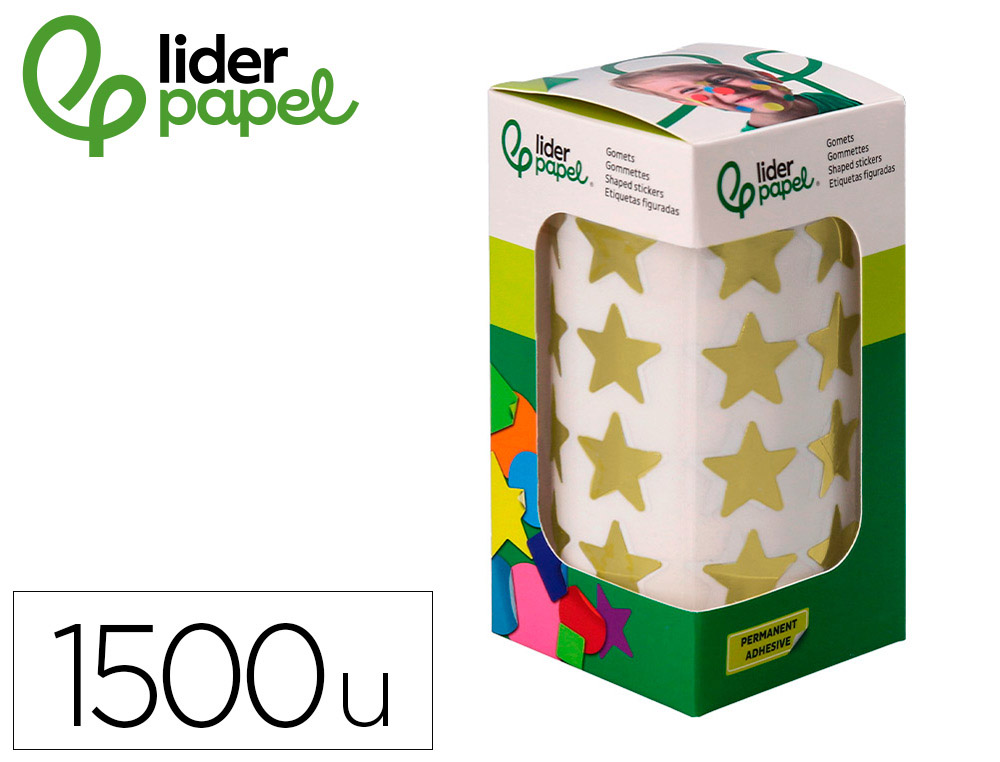 GOMETS LIDERPAPEL AUTOADHESIVO S ESTRELLAS DORADAS 20 MM 1500 UNIDADES EN CAJA DE CARTON