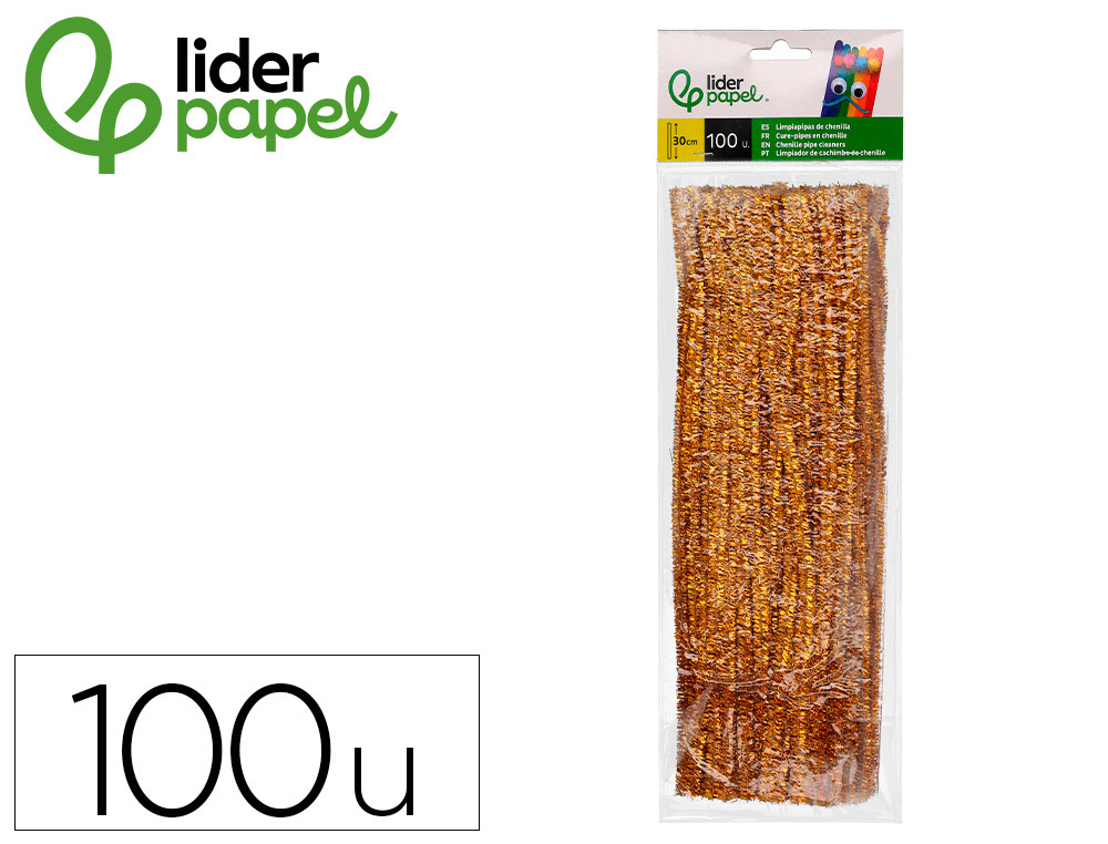 LIMPIAPIPAS DE CHENILLA LIDERPAPEL 30 CM COLOR ORO BOLSA DE 100 UNIDADES