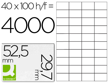 ETIQUETA ADHESIVA Q-CONNECT KF00574 -TAMAO 52,5X29,7 MM -FOTOCOPIADORA -LASER -INK-JET-CAJA CON 100 HOJAS DIN A4