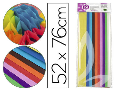 PAPEL SEDA LIDERPAPEL 52X76CM 18G/M2 BOLSA DE 10 HOJAS COLORES SURTIDOS