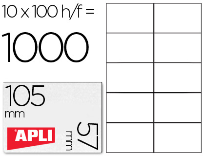 ETIQUETA ADHESIVA APLI 1278 TAMAO 105X57 MM PARA FOTOCOPIADORA LASER INK-JET CAJA CON 100 HOJAS DIN A4