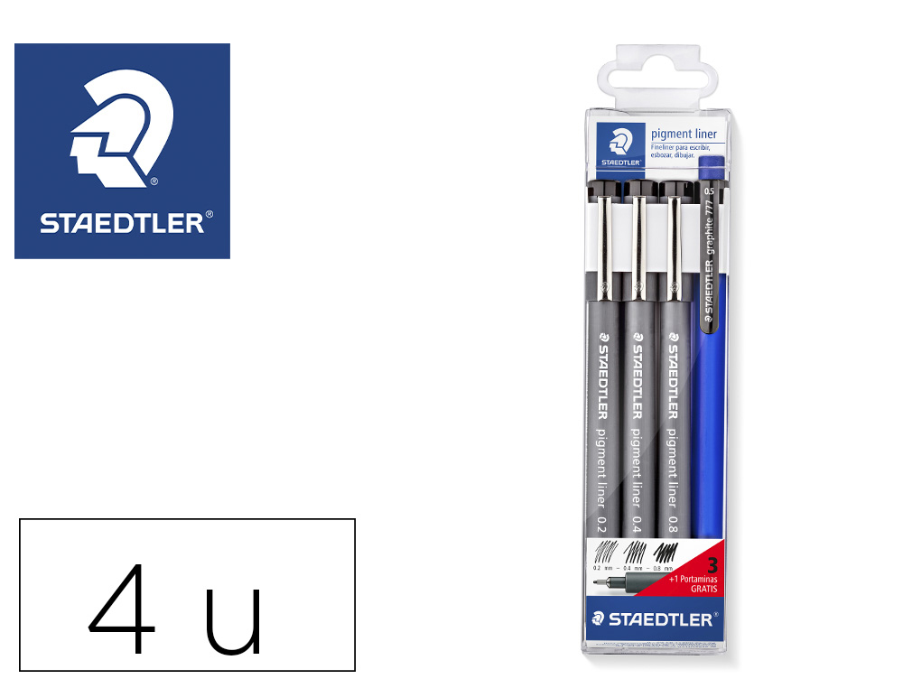 ROTULADOR STAEDTLER CALIBRADO MICROMETRICO NEGRO BOLSA DE 3 UNIDADES 0,2 -0,4- 0,8 MM + PORTAMINAS 777 REGALO