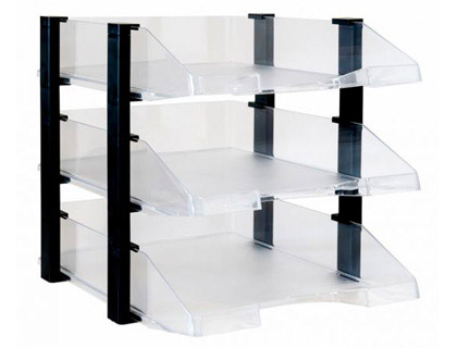 BANDEJA SOBREMESA ARCHIVO 2000 PLASTICO TRANSPARENTE CON ELEVADORES NEGRO CONJUNTO DE 3 BANDEJAS 280X285X350 MM