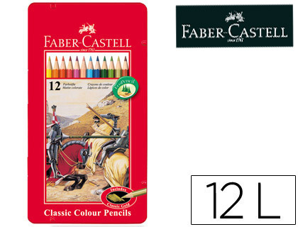 LAPICES DE COLORES FABER CASTELL CAJA METALICA DE 12 COLORES SURTIDOS