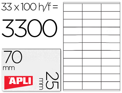 ETIQUETA ADHESIVA APLI 1270 TAMAO 70X25 MM -FOTOCOPIADORA -LASER -INK-JET-CAJA CON 100 HOJAS DIN A4